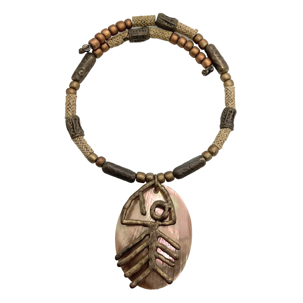 Boho Choker Necklace Primitive Fish Abalone Shell Various Beads